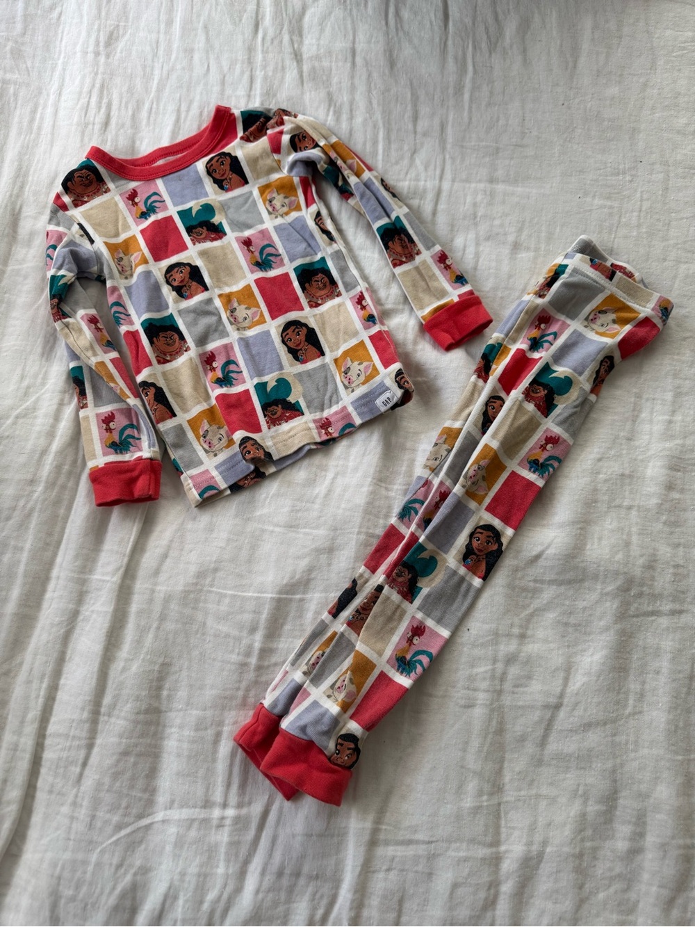 GAP Girls Multicolor Character Grid Pajama Set - Red Trim